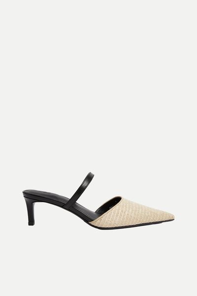 Raffia Kitten Heel Pointed Mules