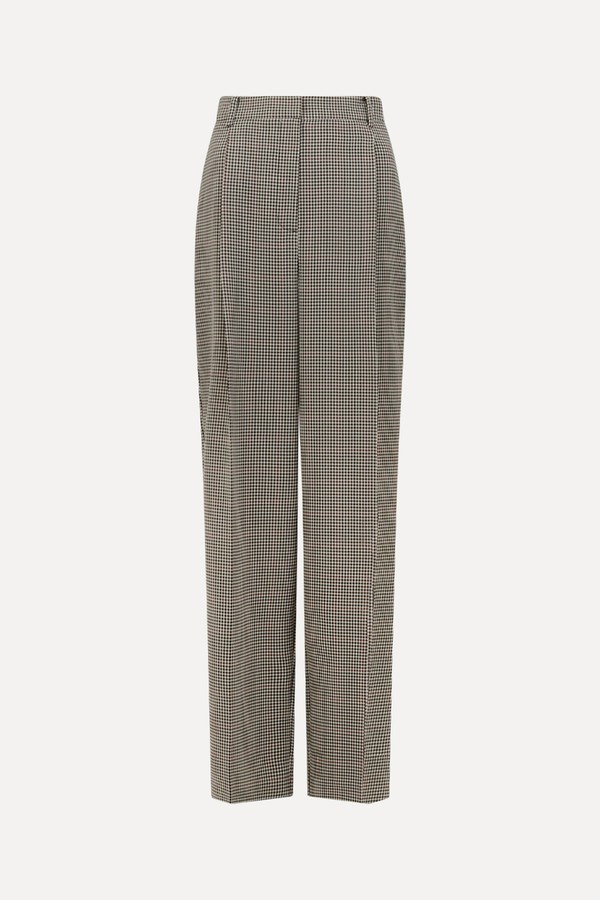 Puppytooth Pleat Front Wide Leg Trousers