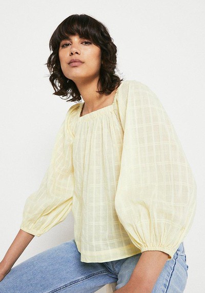 Textured Check Square Neck Top