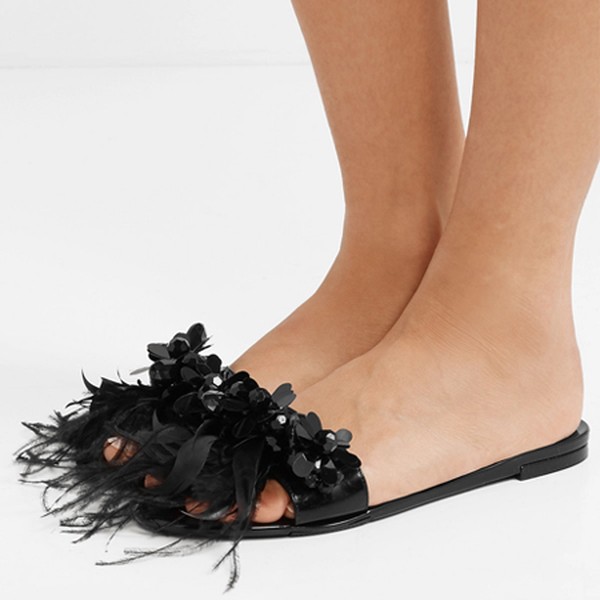 Bead & Feather-Embellished PVC Slides from Simone Rocha
