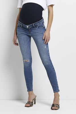 Blue Molly Mid Rise Maternity Skinny Jeans  from River Island