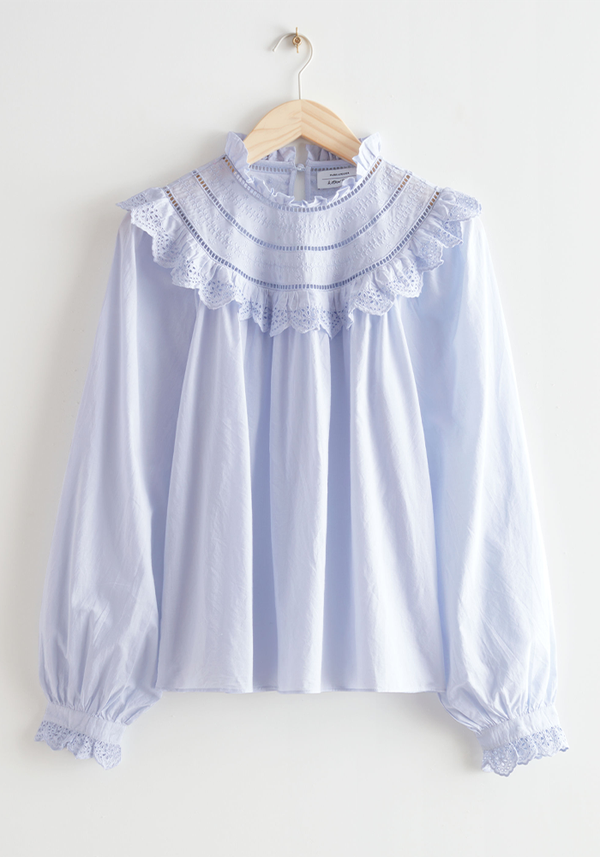 A-Line Ruffle Embroidery Blouse