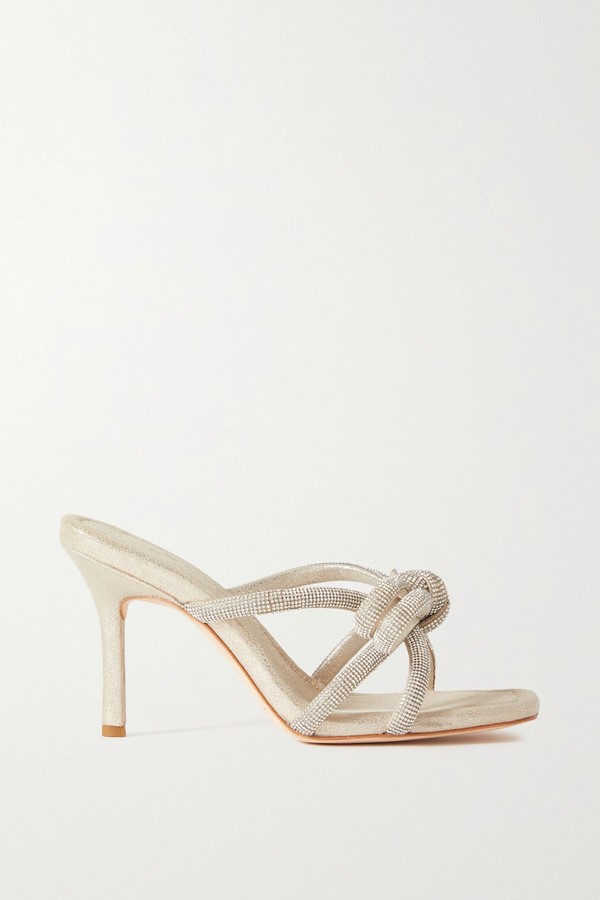 Margi Crystal-Embellished Metallic Suede Mules from Loeffler Randall + Net Sustain