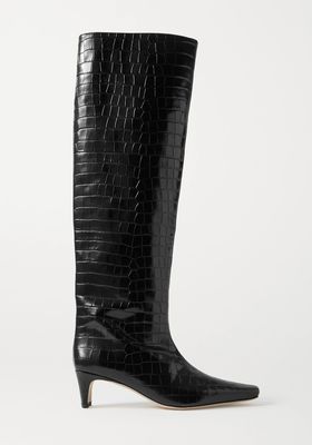 Wally Croc-Effect Leather Knee Boots from Staud