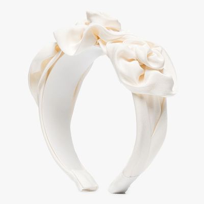 White Rosette Silk Headband from Jennifer Behr