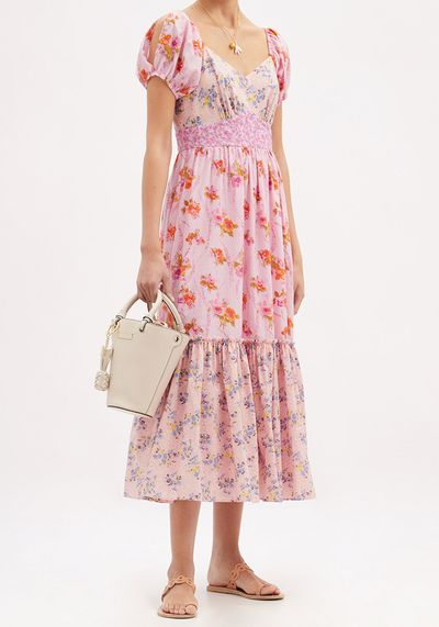 Angie Patchwork Floral-Print Cotton Midi Dress