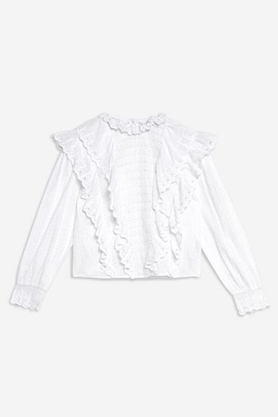 Broderie Ruffle High Neck Top from Topshop