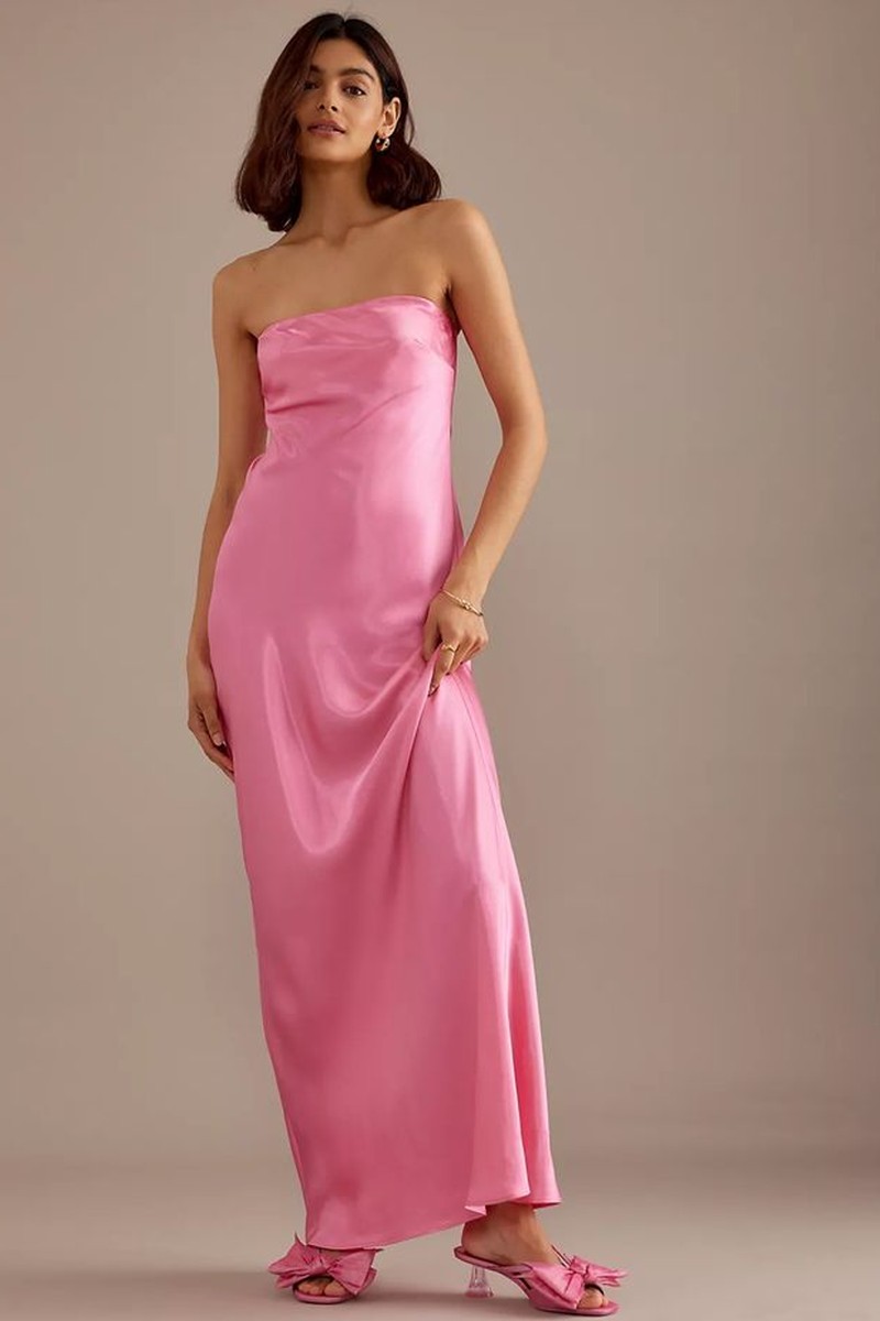 The Fleur Strapless Satin Maxi Slip Dress from Anthropologie