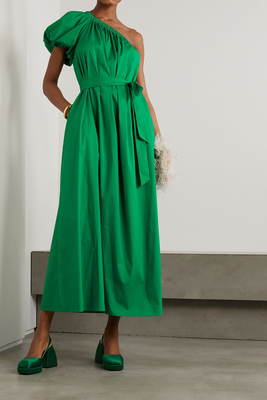 Pasquale One Shoulder Belted Cotton Blend Poplin Dress from Diane Von Furstenberg