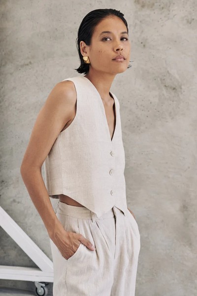 Banks Natural Linen Vest, $79.99 | Dissh