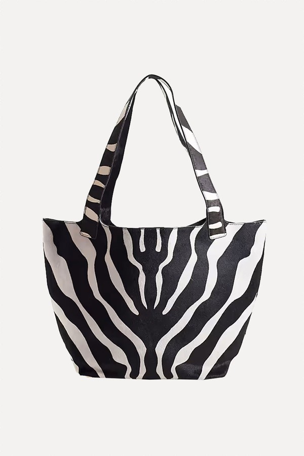 Oversized Leather Pony Hair Tote Bag from Mango