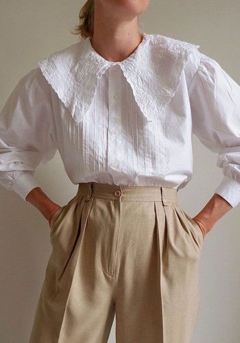 Vintage Cotton Statement Collar Blouse