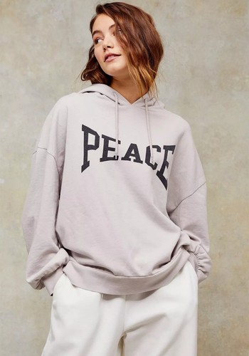 Grey Peace Print Hoodie | £35.99