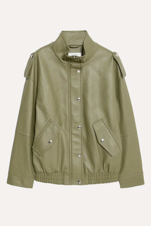 Faux Leather Textured Longline Bomber Jacket from Marks & Spencer