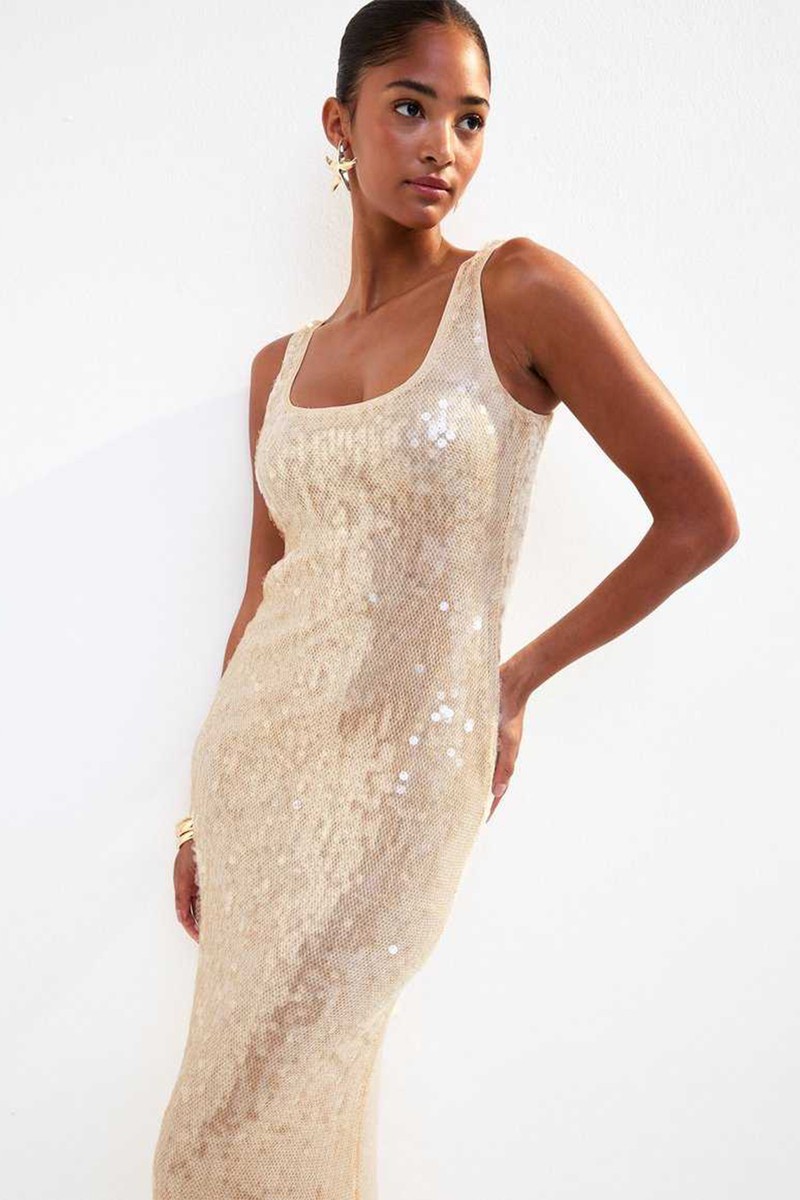 Sequin Embellished Scoop Neck Midi Dress from New Look