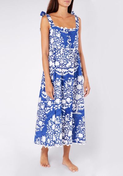 Blue Palladio Print Tie Shoulder Dress