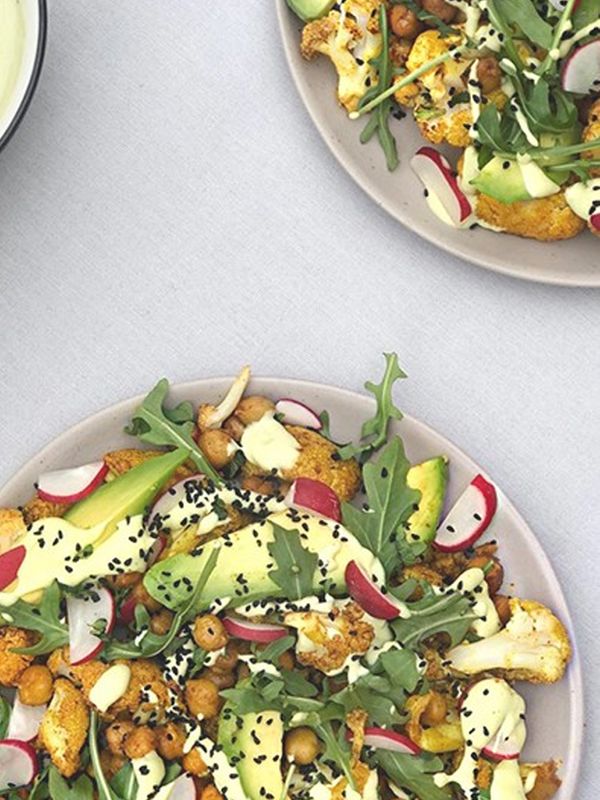 Roasted Cauliflower & Chickpea Salad With Avocado Dressing