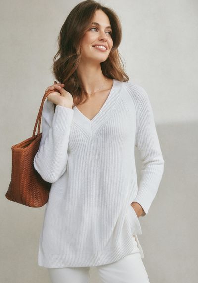 Longline Cotton V-Neck Jumper