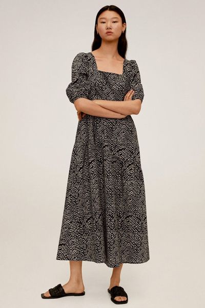 Puffed Sleeves Cotton Dress from Mango