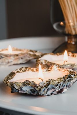 Oyster Shell & Gold Candle Gift Set, £30.50 | Badger & Birch