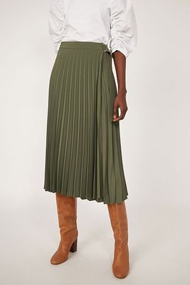 Pleated Wrap Midi Skirt from Warehouse