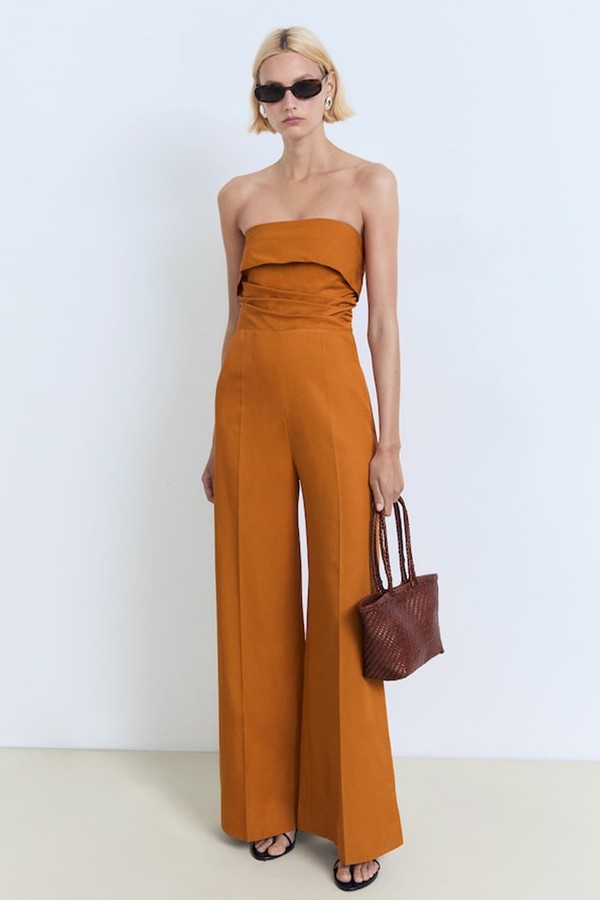 Linen-Blend Strapless Jumpsuit from Mango