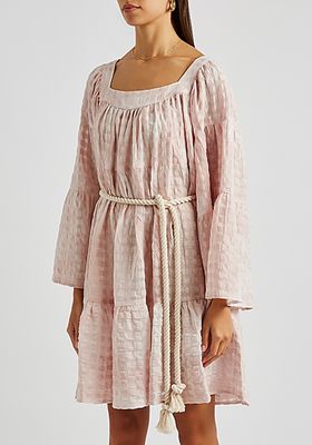 Peasant Pink Checked Linen Bend Mini Dress from Lisa Marie Fernandez