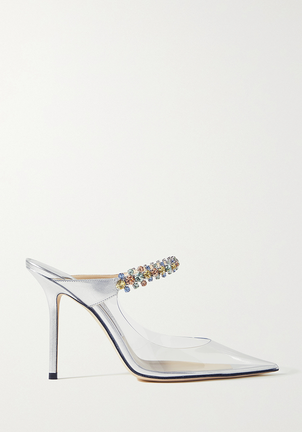 Bing 100 Crystal-Embellished PVC & Metallic Leather Mules from Jimmy Choo