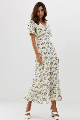 Lace Insert Button Through Maxi Tea Dress In Ditsy Floral from ASOS