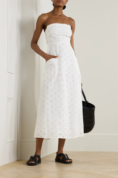 Stapless Bow-Detailed Broderie Anglaise Organic Cotton Midi Dress  from Matteau