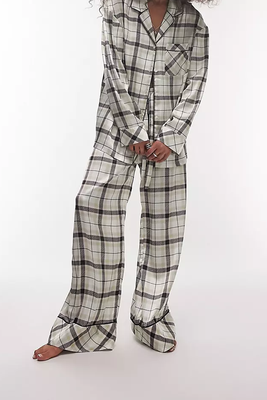 Check Print Piped Satin Shirt & Trouser Pyjama Set from Topshop