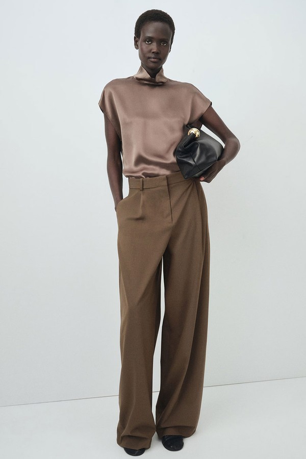 100% Silk Satin Turtleneck Blouse from Mango