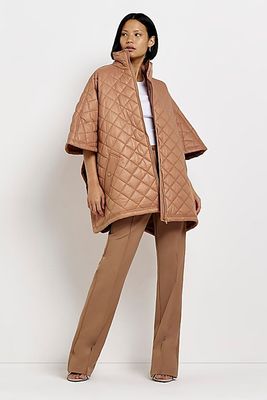 Camel Quilted Cape from River Island