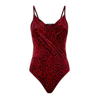 Velvet Leopard Print Wrap Bodysuit from New Look