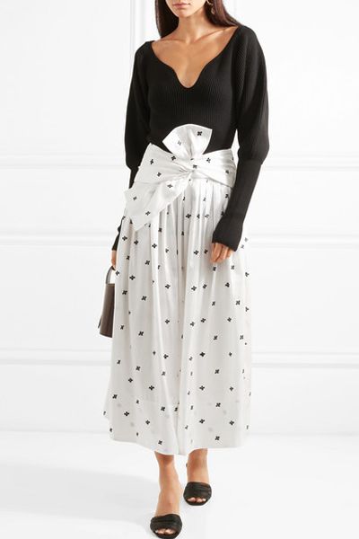 Aglae Bow-Detailed Embroidered Taffeta Midi Skirt from Ulla Johnson