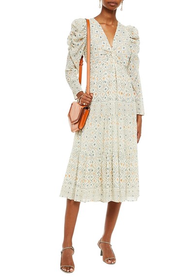 Twist-Front Printed Metallic Cotton-Blend Midi Dress from Ulla Johnson