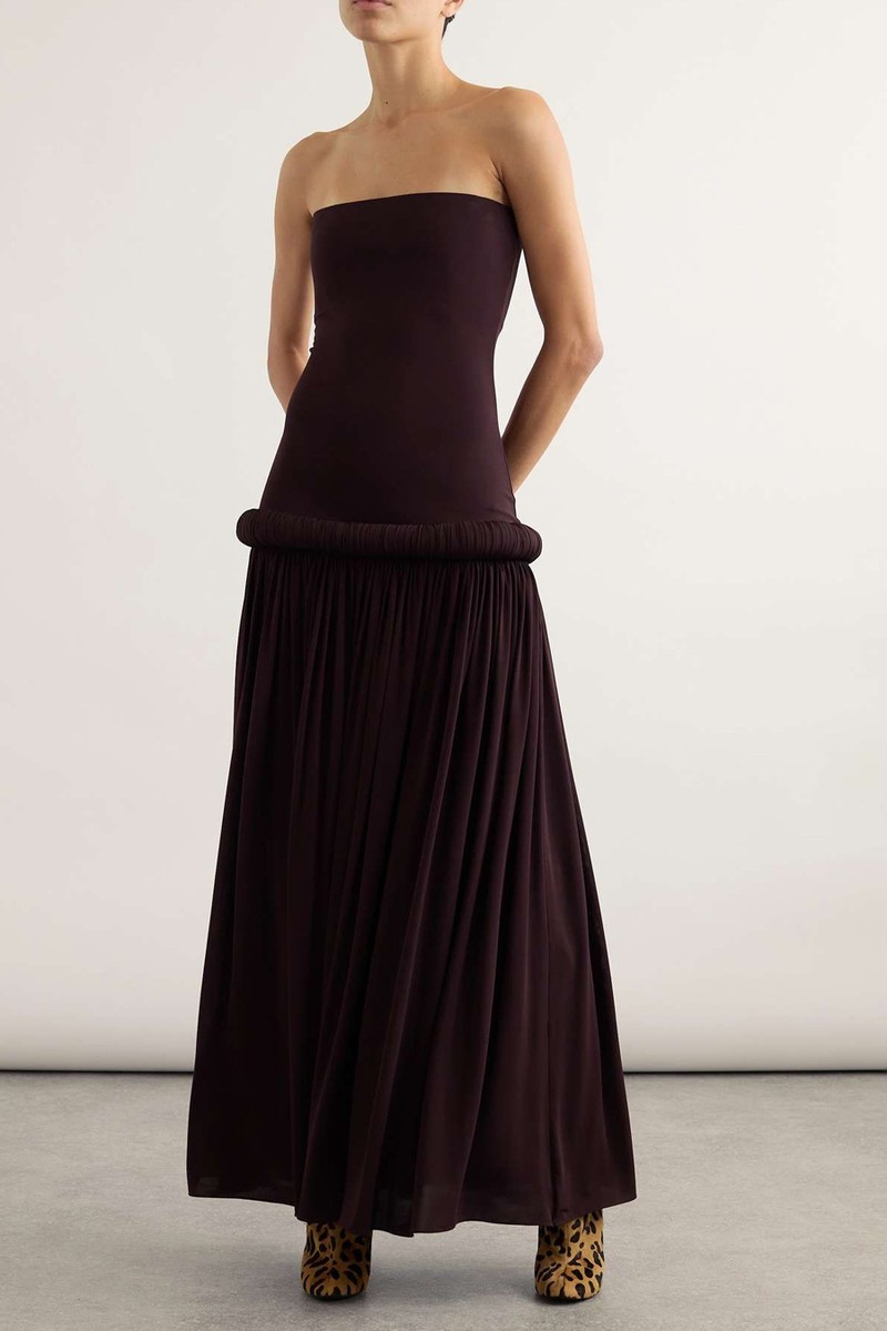 Strapless Pleated Stretch-Jersey Midi Dress from ALAÏA