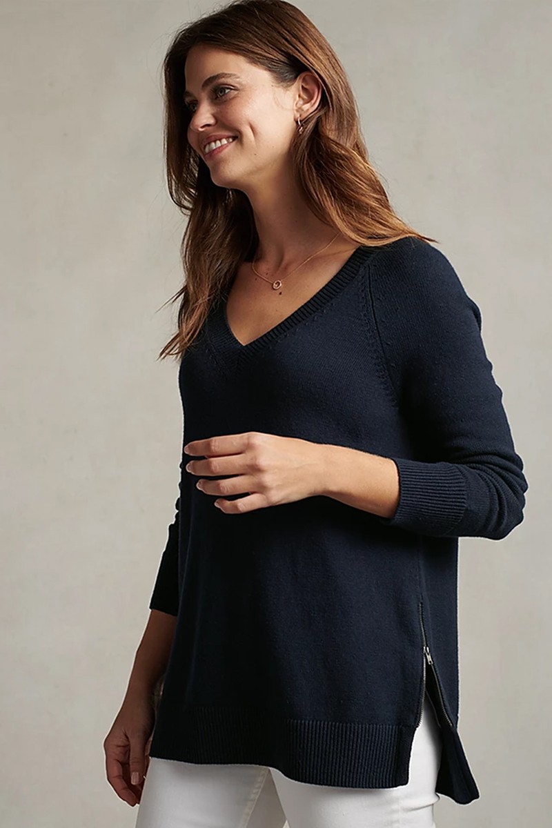 Cotton-Rich Zip-Side V-Neck Jumper, £89