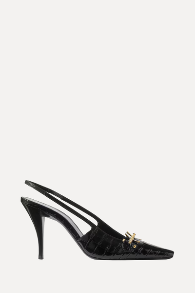 Blade Embellished Croc-Effect Leather Slingback Pumps from Saint Laurent