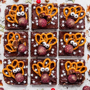 No-Bake Reindeer Chocolate Raspberry Brownies