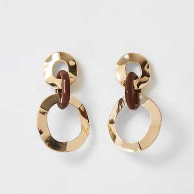 Gold Colour Interlinked Drop Earrings