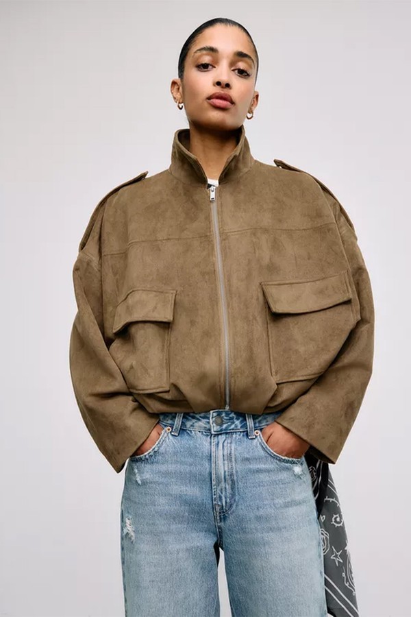 Faux Suede Bomber Jacket 