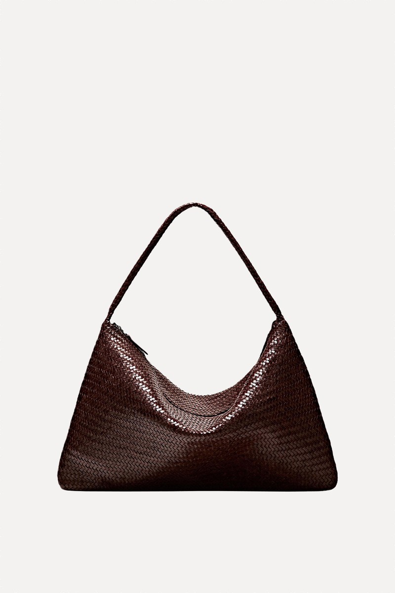 Large Woven Nappa Leather Satchel Bag