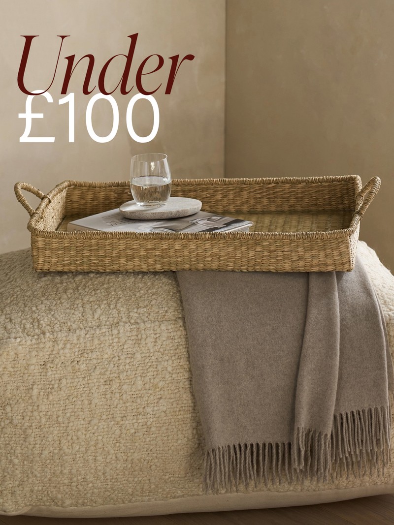 Rectangular Seagrass Tray with Glass Base