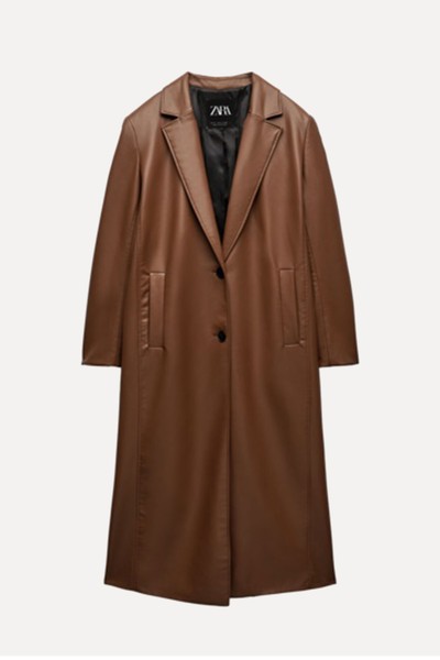 Long Faux Fur Trench Coat from Zara