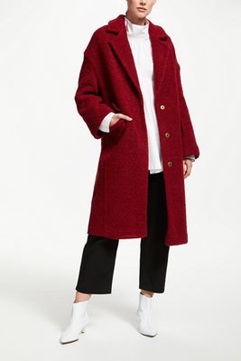 Angled Seam Cocoon Coat, Red