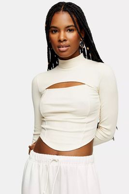 Ecru Long Sleeve Top With Cut Out Top from Topshop