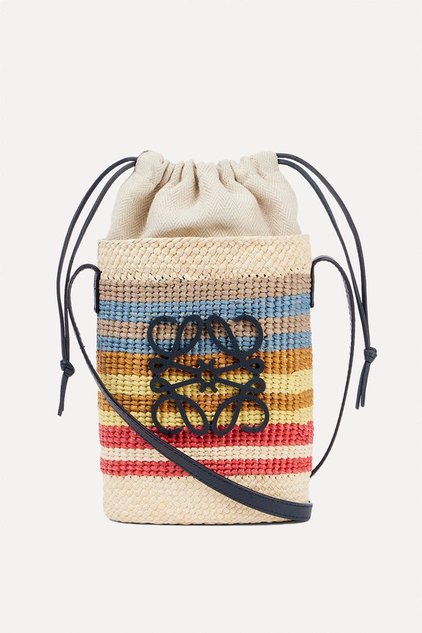 Anagram Striped Raffia Phone Pouch from Loewe