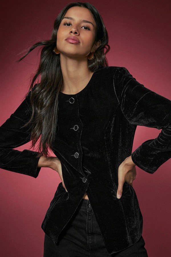 Velvet Collarless Jacket from Next