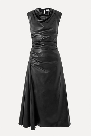 Burke Draped Faux Leather Midi Dress from Simkhai